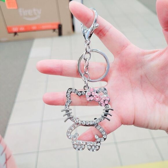 Brand New Hello Kitty Rhinestone Silver Keychain - Picture 3 of 5